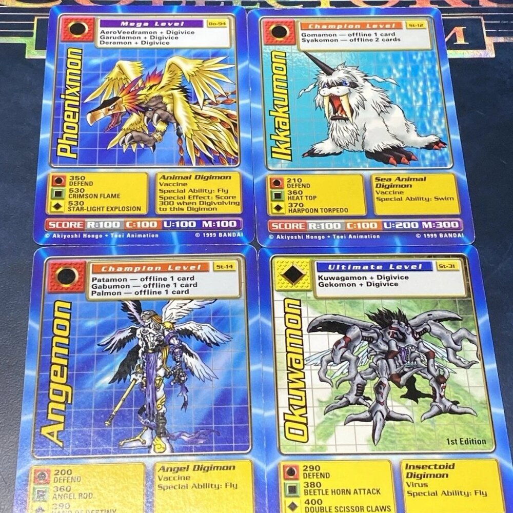 Digimon Cards Lot (1999 Bandai) – Phoenixmon, Angemon, Okuwamon 1st Ed